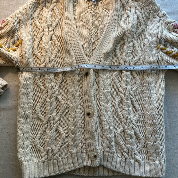 Michael Stars Cream Cable Knit Chunky Cardigan with Braided color Sleeve XS - Picture 6 of 9